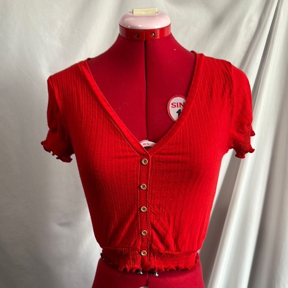Heart & Hips Red Button Down Crop Shirt